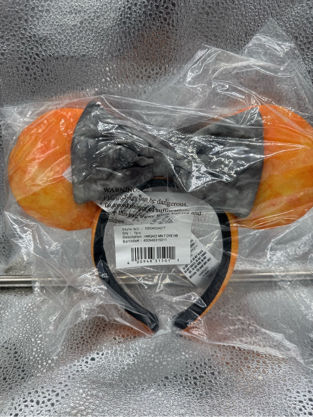 Disney Parks Halloween Minnie Ears Orange Tie Dye Black Bow Headband NIP